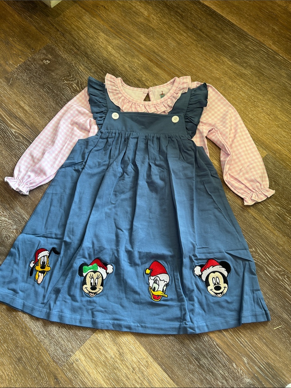 A81 NWT Boutique Girl Pink Gingham Disney Character's Appliqué Dress Size:5/6